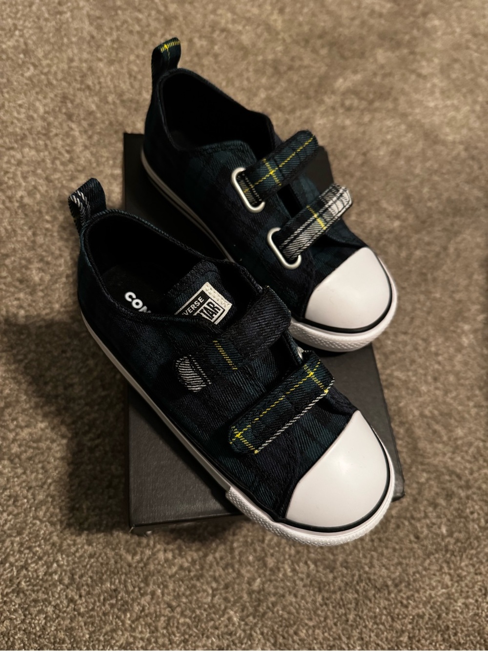New Converse Chuck Taylor Green Plaid Toddler Boys Sz 10 10T Velcro straps